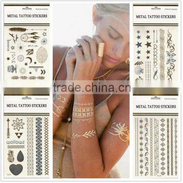 Metallic Gold Art Tattoo Festival Flash Custom Temporary Tattoo Sticker