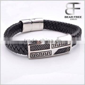 Cheap Natural Mens Braided Leather Bracelets With Magnetic Clasp 2015, unisex leather bracelet