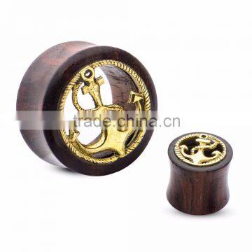 Double Flare Sono Wood Tunnels Plugs With Anchor