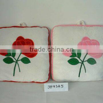 beautiful customized soft plush stuffed cushion and pillow toy with embroidery rose flower for valentine day