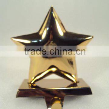 Aluminium Star Stocking Holder with brass Finish , Christmas Tree Stocking Holders For Home Decorations, X mas Stocking Holder