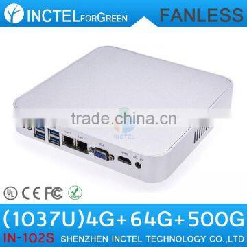 Intel Celeron dual core C1037U 1.8GHz new style laptop pc dual lan mini pc 4G RAM 64G SSD 500G HDD