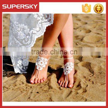 V-987 Barefoot Sandals Boho Crochet Cotton Foot Jewelry Anklet Bracelet Ankle Chain