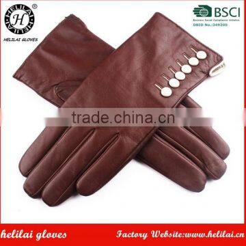 HELILAI Hot Cakes Brown Ladies Nappa Gloves With Buttons                        
                                                Quality Choice