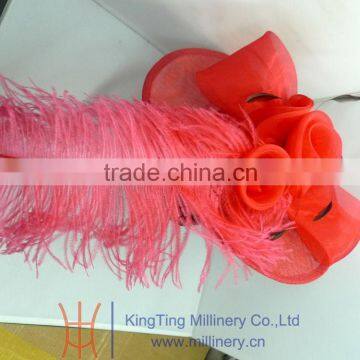 Red Fancy Sinamay Fascinators With Big Feather For Wedding Wholesale T121