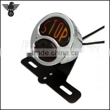 Classic Chrome "Stop" Motorcycle Tail Light with Bracket for Harley Roadsters