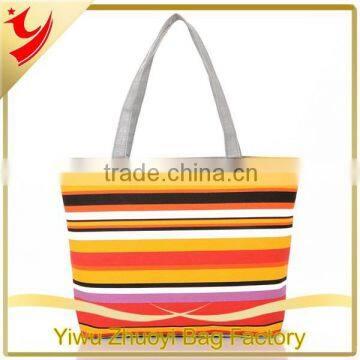 High Quality Striped Canvas Lady Shoulder Tote Bag photo-4