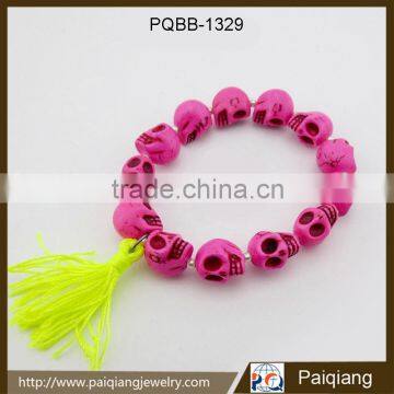 New fashion exotic punk acrylic skull bead thread tassel stretch charm bracelet