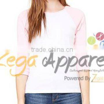 Zegaapparel Custom made High Quality Combed Cotton Raglan Sleeve Woman Stylish T-shirt