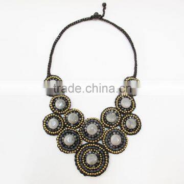 Grey Agate Natural stone with Beads Wax cotton thread with mixed natural stone, Stone necklace WT25