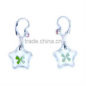 Transparent acrylic lucky four leaf clover earring with 5 stars shape