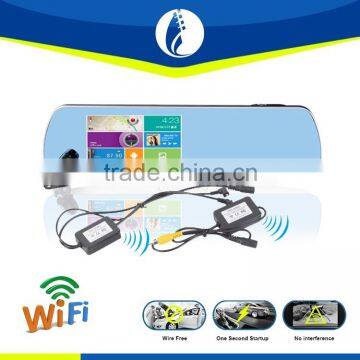 Wiring free No interference wireless wifi 5.0 inch Full HD car dvr gps rear view mirror reverse camera