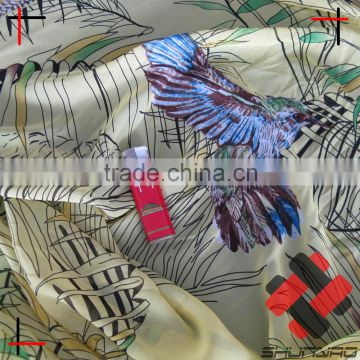 polyester kain baju kurung chiffon velvet fabric with bird pattern printing