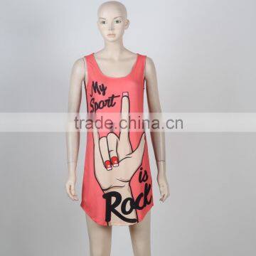 women dress casual love printing with mesh fabric at side in Guangzhou