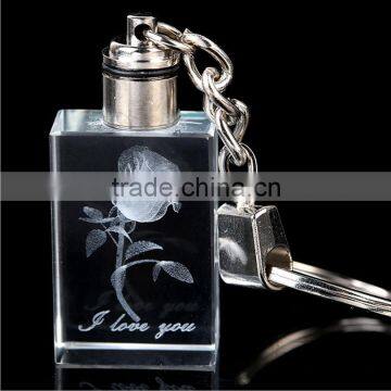 Beautiful 3D Laser Rose Crystal Keychain With Led Light for Wedding Gift photo-2