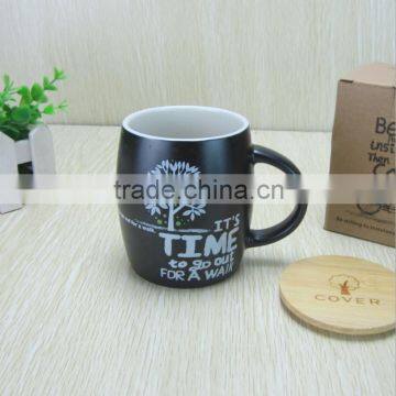 Wholesale black tall coffee mug with logo /custom ceramic coffee cup with lid