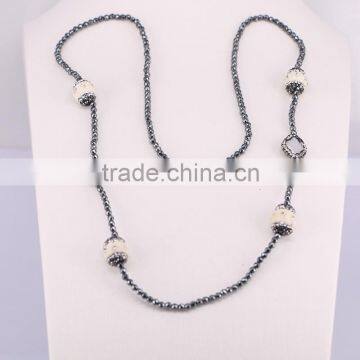 Pearl Necklace, with 3mm Hematite Beads Necklace, Clay with Crystal Pave Beads Charm Beaded Gem Natural Stone Necklace