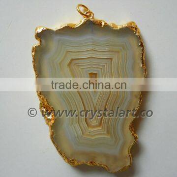 Yellow Banded Agate Natural Design Electroplated Slices Pendants photo-2