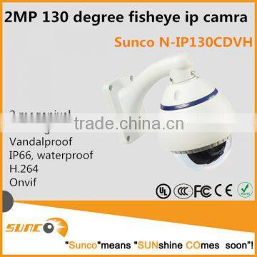 2megapixels outdoor vandalproof 130 degree fish eye lens ip camera, poe optional