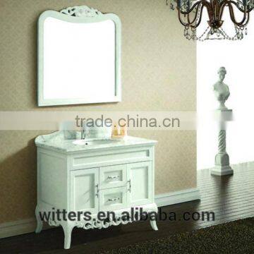WTS-1522 40'' Modern Neoclassical Wooden White Double Sink Marble Top Bathroom Cabinet photo-4