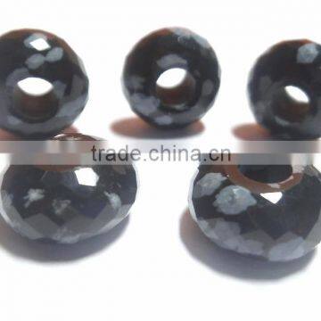 Natural Snowflake Obsidian Faceted Handmade Roundel Big Hole Beads