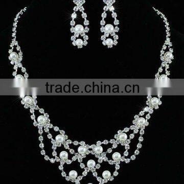 Bridal Faux Pearl Crystal Necklace Earrings Set CS1162