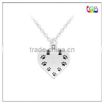 Custom blank heart shape black paw print pendant necklace