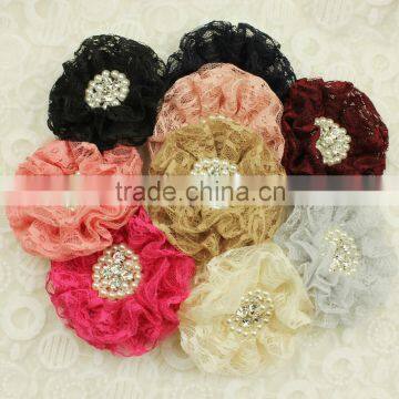 Wholesale Artificial Lace Chiffon Beaded Rhinestone Flower Making