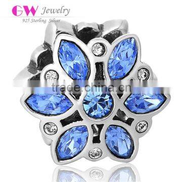 X197 925 Sterling Silver Flower Of Life Charms With Blue Crystal