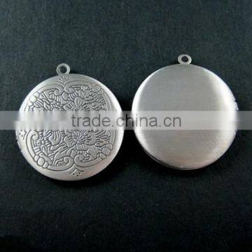 32mm brass antqiued silver vintage style flower engraved round photo locket pendant 1113014