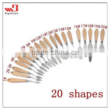 20 shapes professional metal palette painting knife with red beech handle