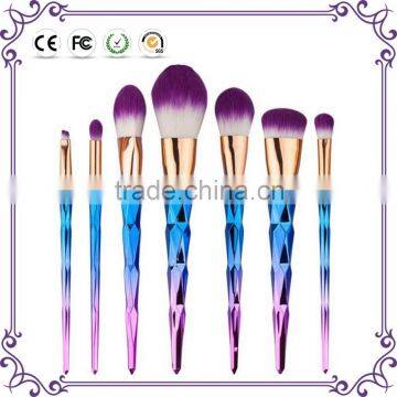 Newest 7pcs designer private label taklon synthetic hair makeup brushes rainbow shiny metal color cosmetics makeup brush set