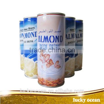 Almond drink pack in tinplate cans