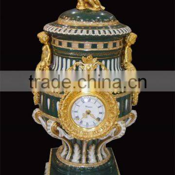 Exquisite Flower and Bird Design Ceramic and Brass Table Clock, Elegant Embedded Urn Jar Table Clock photo-5