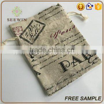 Drawstring Small Printed Pocket Artificial Jute Bag photo-3