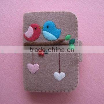 Best products polyester mobile pocket credit card case wool felted phone pouch with handsewn cute birds hearts tree for young