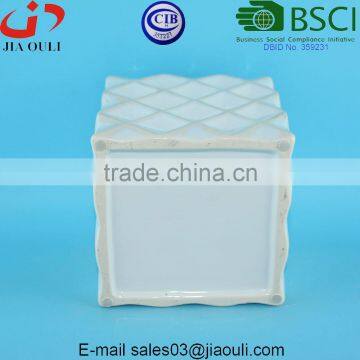 Glazed White and Wash Geometric Patterned Mini Square Ceramic Planter photo-6