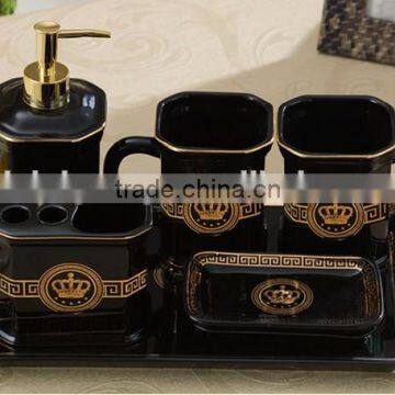 Royal Elegant European Style Golden Ceramic Bathroom Accessory Set in 6 Pcs, Classic Bathroom Set Cup, Dispenser BF12-03254c photo-4