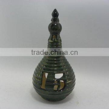 dark green ceramic tower tealight holder