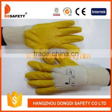 Ddsafety Cotton Jersey Liner 3/4 Yellow Nitrile Coated Glove With Safety Cuff