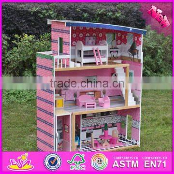 2016 new design children home play toy model wooden doll house kits W06A214