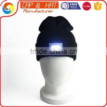 100% Acrylic Blank CC Beanie Winter Led Light Ski Knitted Hat Led Cap