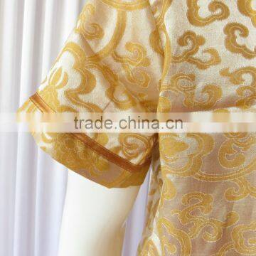 Bule/Rich Floral Pattern Sweat Steaming Clothes V-Neck Jacquard Family Pajama Set Short Sleeve Women/Men Pajamas photo-6