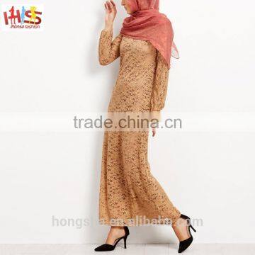 Muslim Lace Overlay Long Sleeve Islamic Kaftan Abaya Maxi Dress New Model Abaya in Dubai HST7733 photo-6