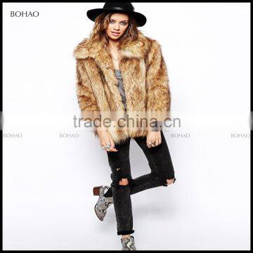 Hot sale outdoor women winter fake fur jacket with fuax fur big collar