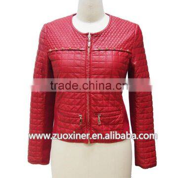 2013 women unique new style quilted leather coat