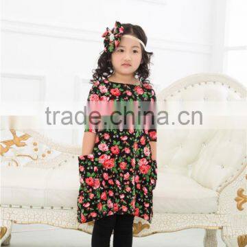 2017 New Spring Children Boutique Clothing Baby Frock Designs Half Sleeves Evening Dress With Headband photo-5