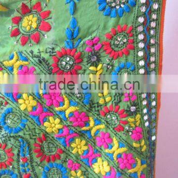 Green Multicolor PHULKARI GEORGETTE DUPATTA SHAWL, Sequin Hand Embroidery photo-6