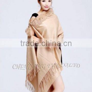 CX-B-P-34C Fur Trimmed Cape Fashion Cashmere Scarf photo-2
