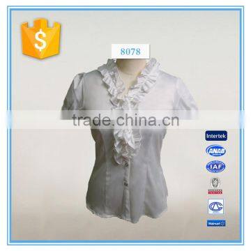 Grace Ruffle Neck Design Silk White Shirt For Ladies